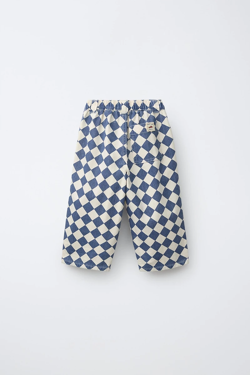 CHECKERED BAGGY TWILL PANTS