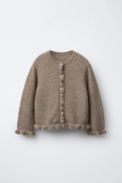 RUFFLED WOOL KNIT CARDIGAN