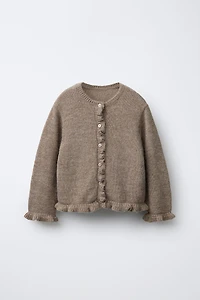 RUFFLED WOOL KNIT CARDIGAN
