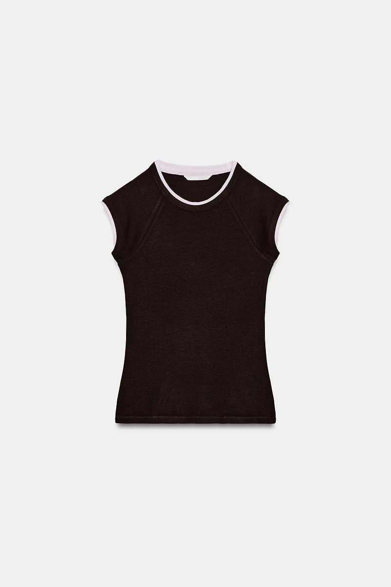 T-SHIRT EFFET DOUBLE MANCHE COURTE