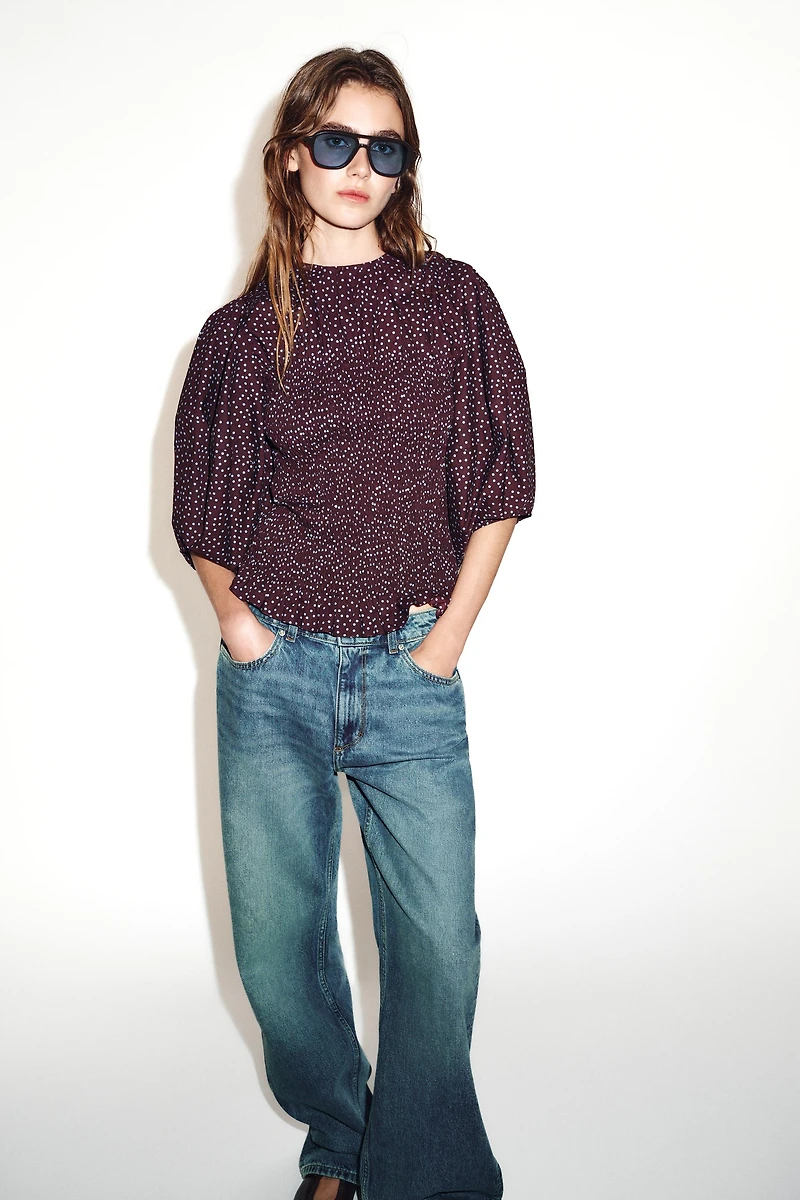 POLKA DOT BALLOON SLEEVE BLOUSE