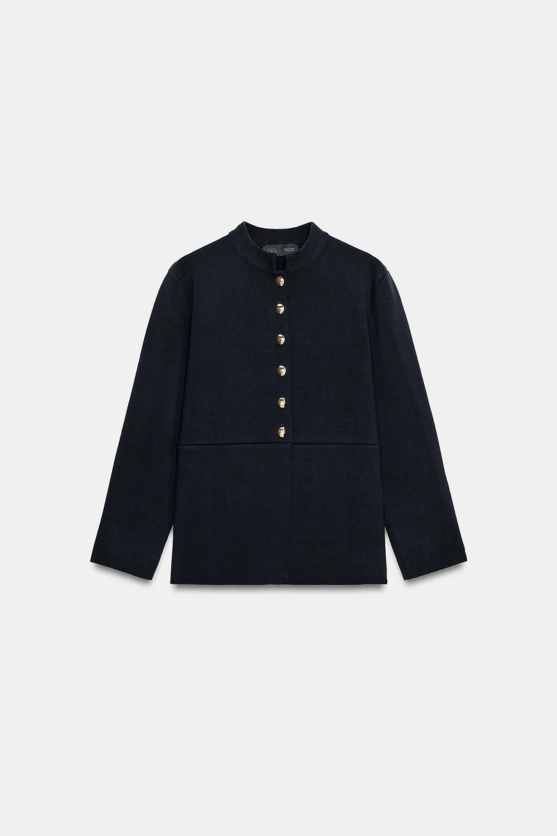 GOLD BUTTON PEPLUM CARDIGAN