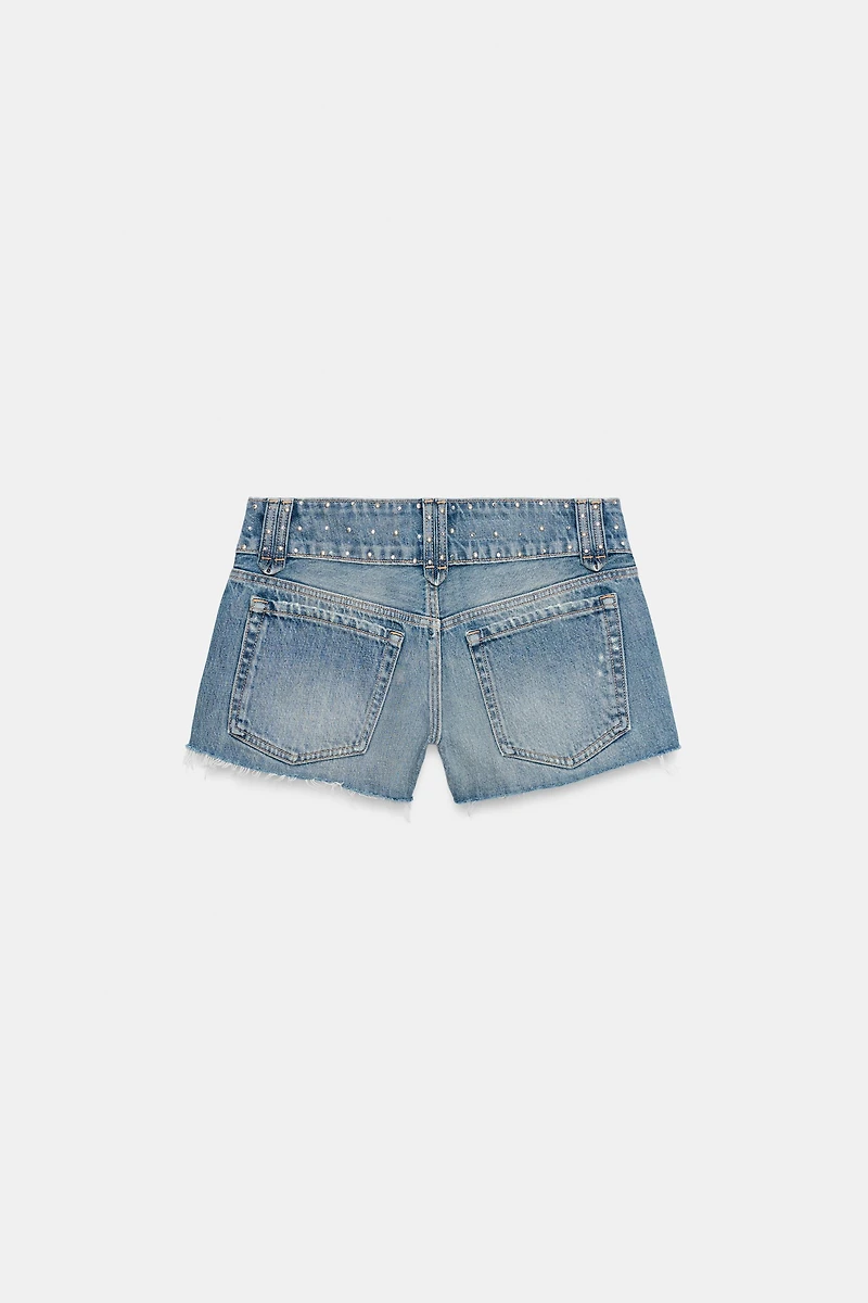 STUDDED TRF MINI DENIM SHORTS