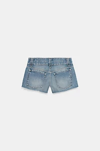 STUDDED TRF MINI DENIM SHORTS