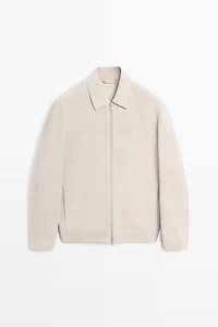 Veste à col en cuir finition daim