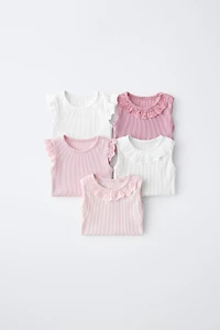 FIVE-PACK SWISS EMBROIDERED SLEEVELESS BODYSUITS