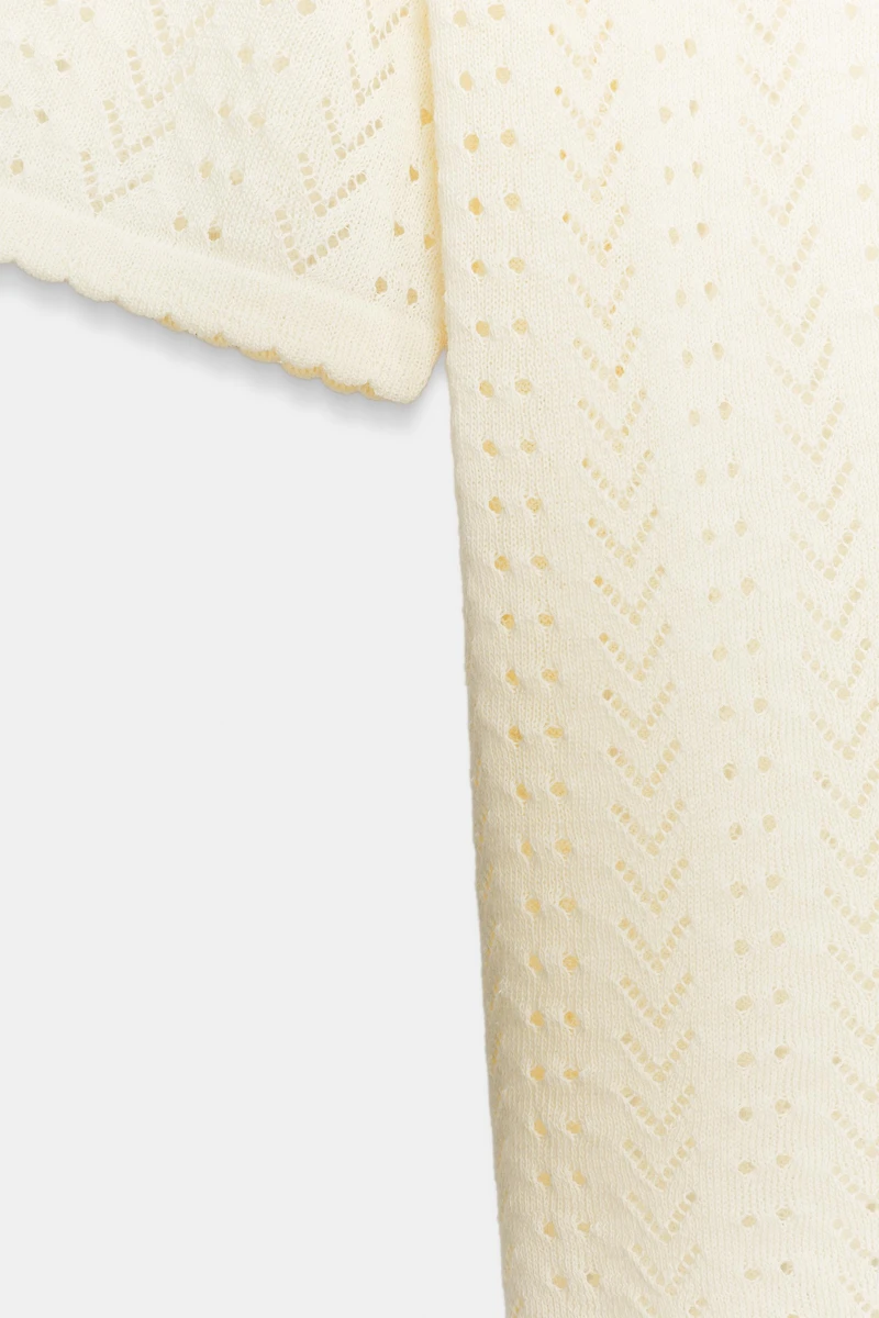 SHORT SLEEVE POINTELLE KNIT CARDIGAN