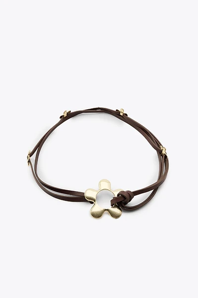 LEATHER CORD BELT WITH FLOWERS