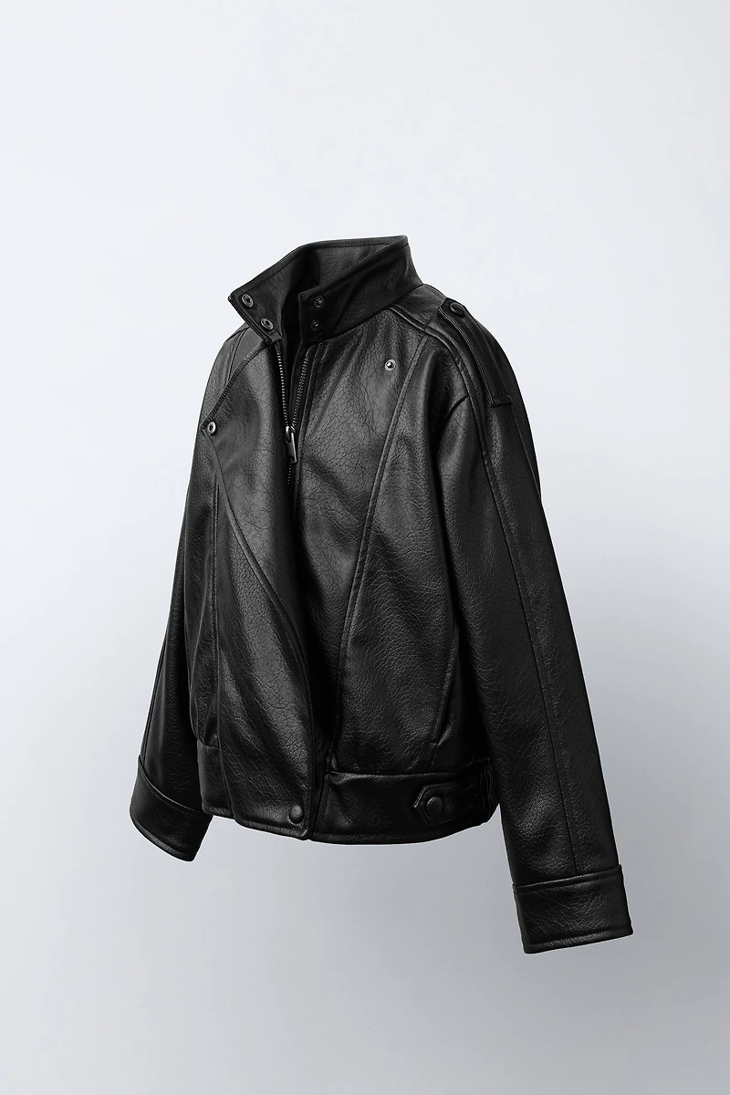 DOUBLE-BREASTED FAUX LEATHER JACKET