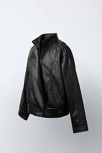 DOUBLE-BREASTED FAUX LEATHER JACKET