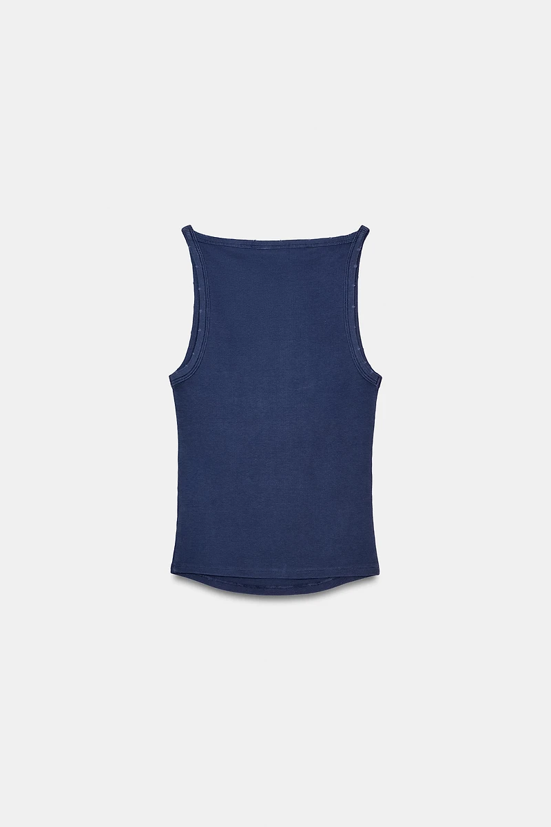 WASHED EFFECT RIB HALTER TOP