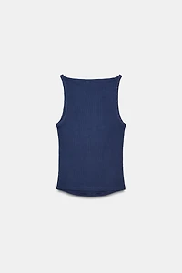 WASHED EFFECT RIB HALTER TOP