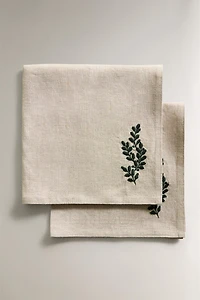 LOT SERVIETTES LIN FEUILLES VERTES NOËL (LOT DE 2)