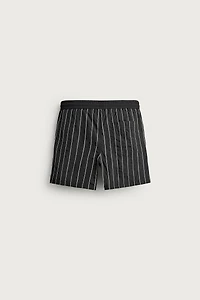EMBROIDERED STRIPE MID-LENGTH SWIM TRUNKS