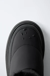 QUILTED FAUX FUR ANKLE BOOTS