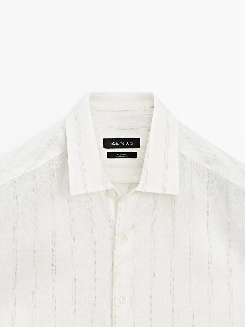 Chemise regular fit à rayures 100 % lin