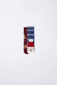 LOT DE DEUX PAIRES CHAUSSETTES ANTIDÉRAPANTES PÈRE NOËL ET RENNES