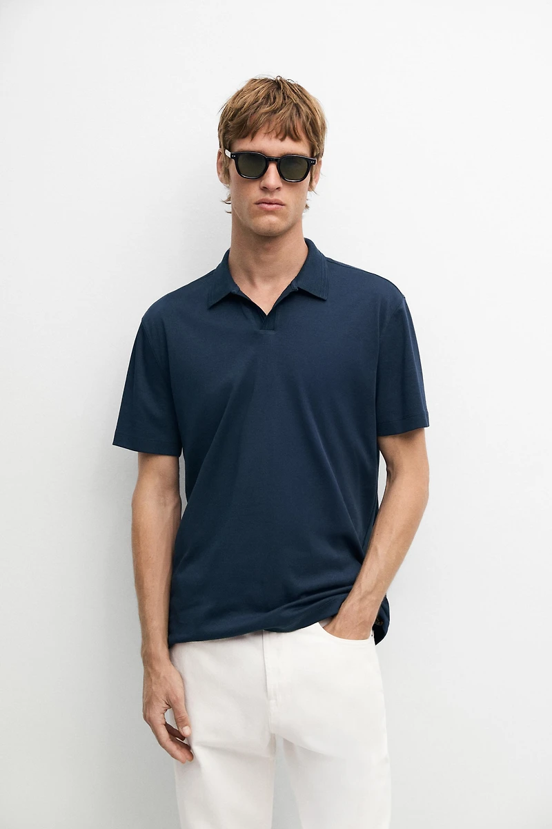 100% cotton V-neck knit polo