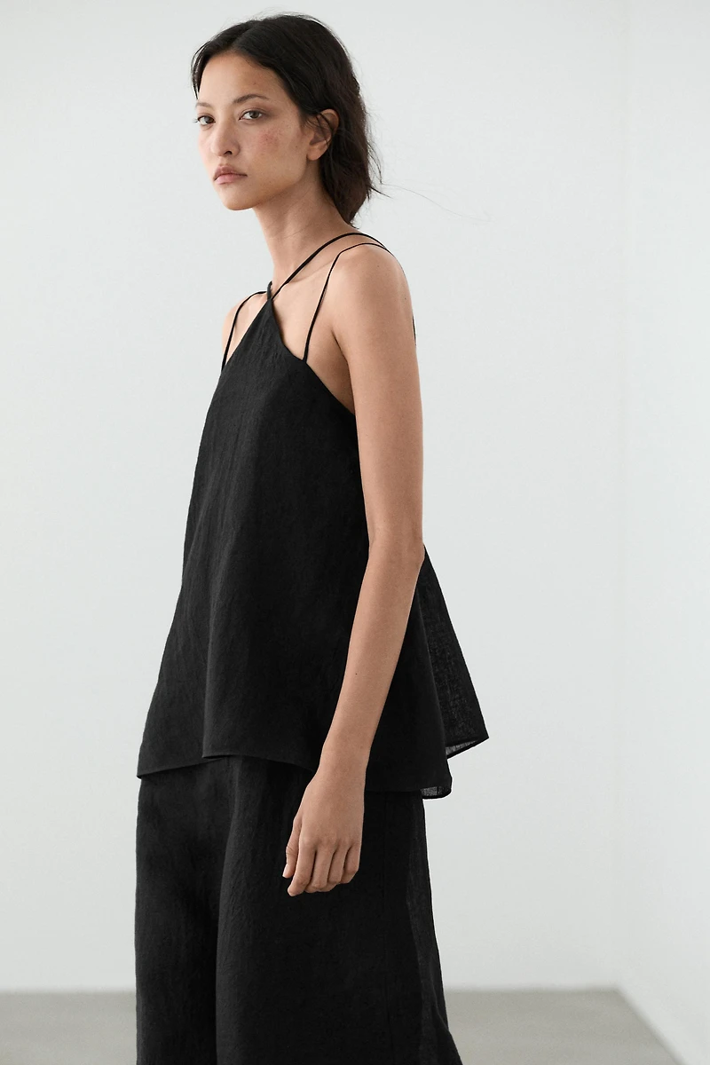Flowing strappy 100% linen dress