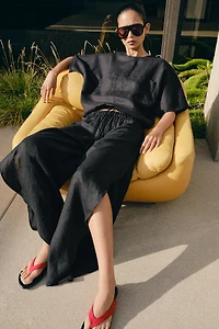 ZW COLLECTION 100% LINEN PANTS WITH VENTS