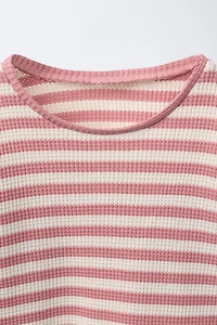 STRIPED WAFFLE KNIT PEPLUM TOP