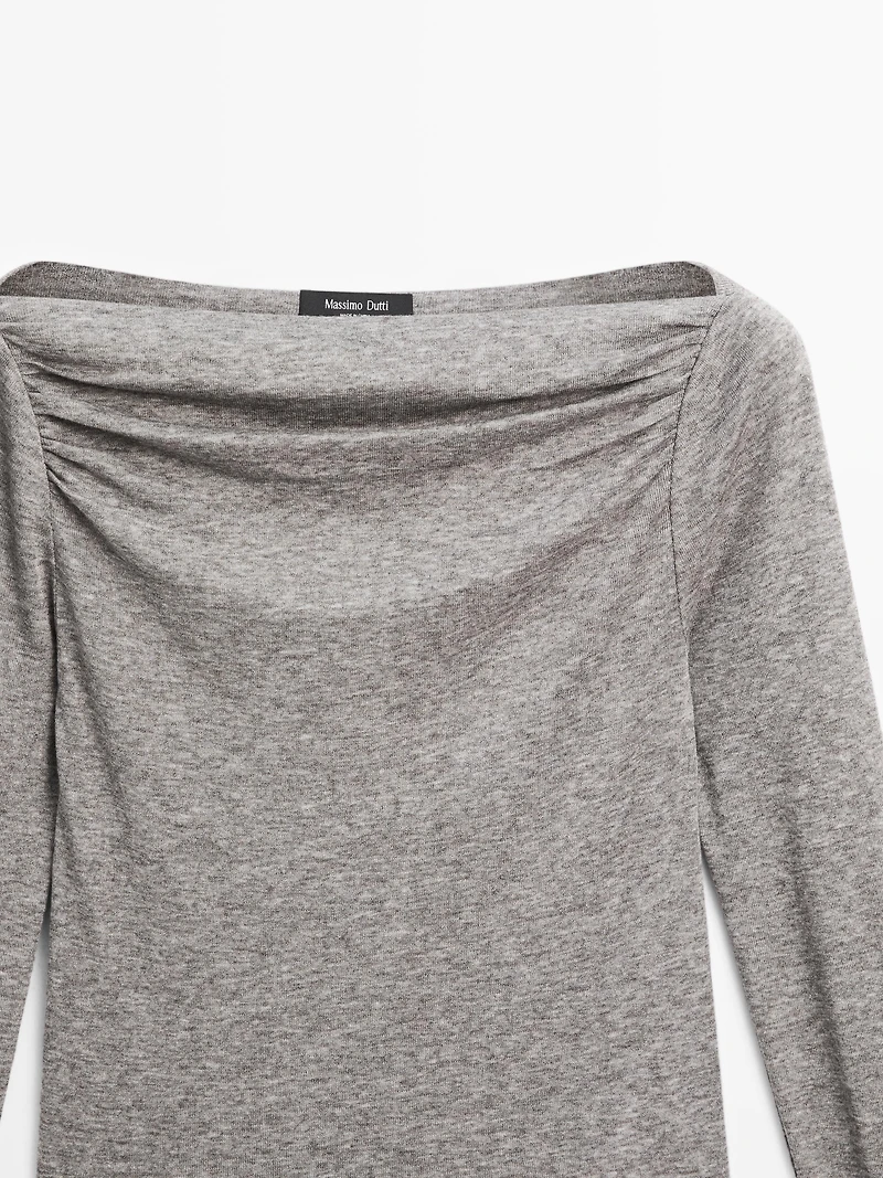 Draped boat neck top