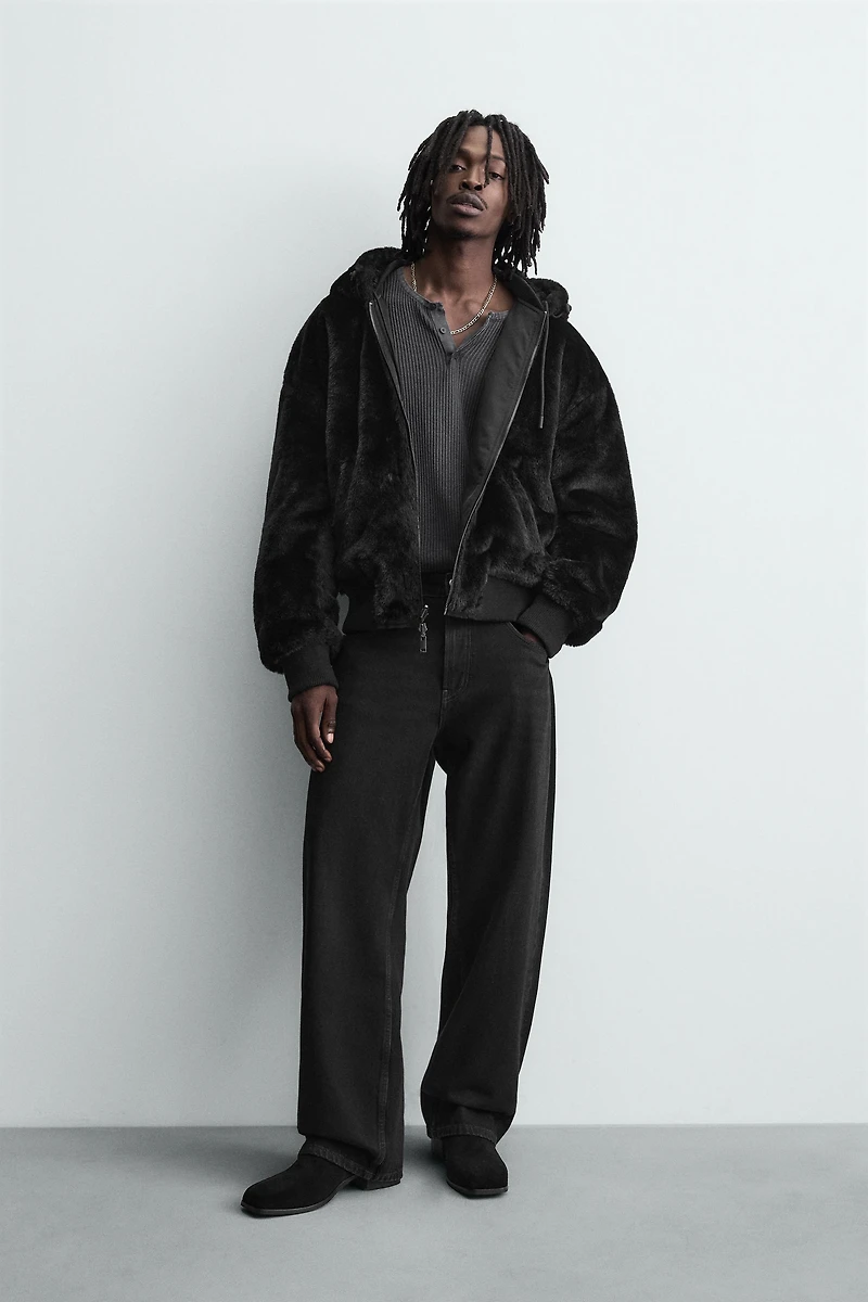 REVERSIBLE FAUX FUR BOMBER JACKET