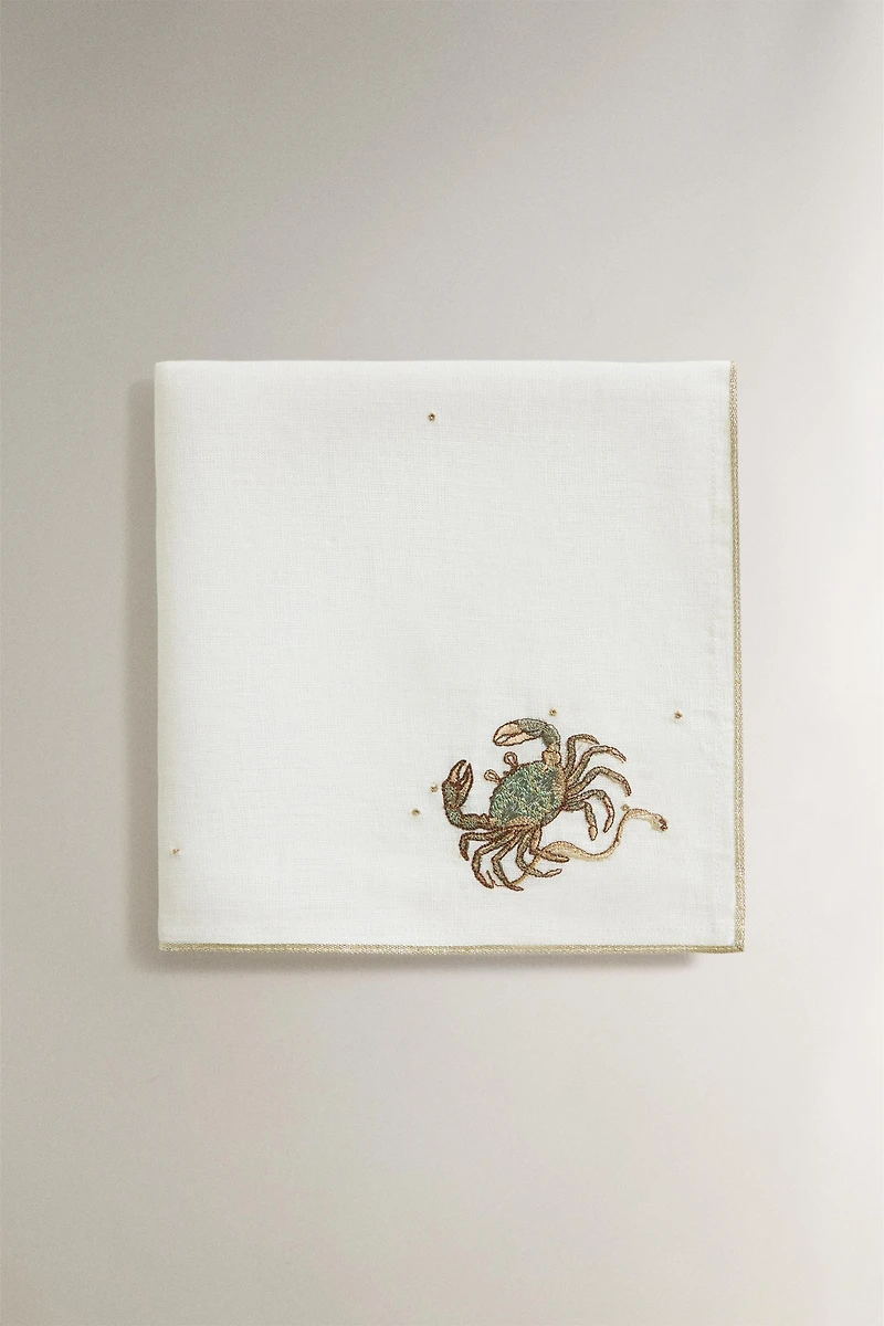 LINEN EMBROIDERED CANCER NAPKIN | MARISA BERENSON