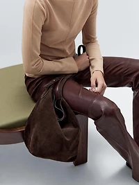 Split suede leather bucket bag