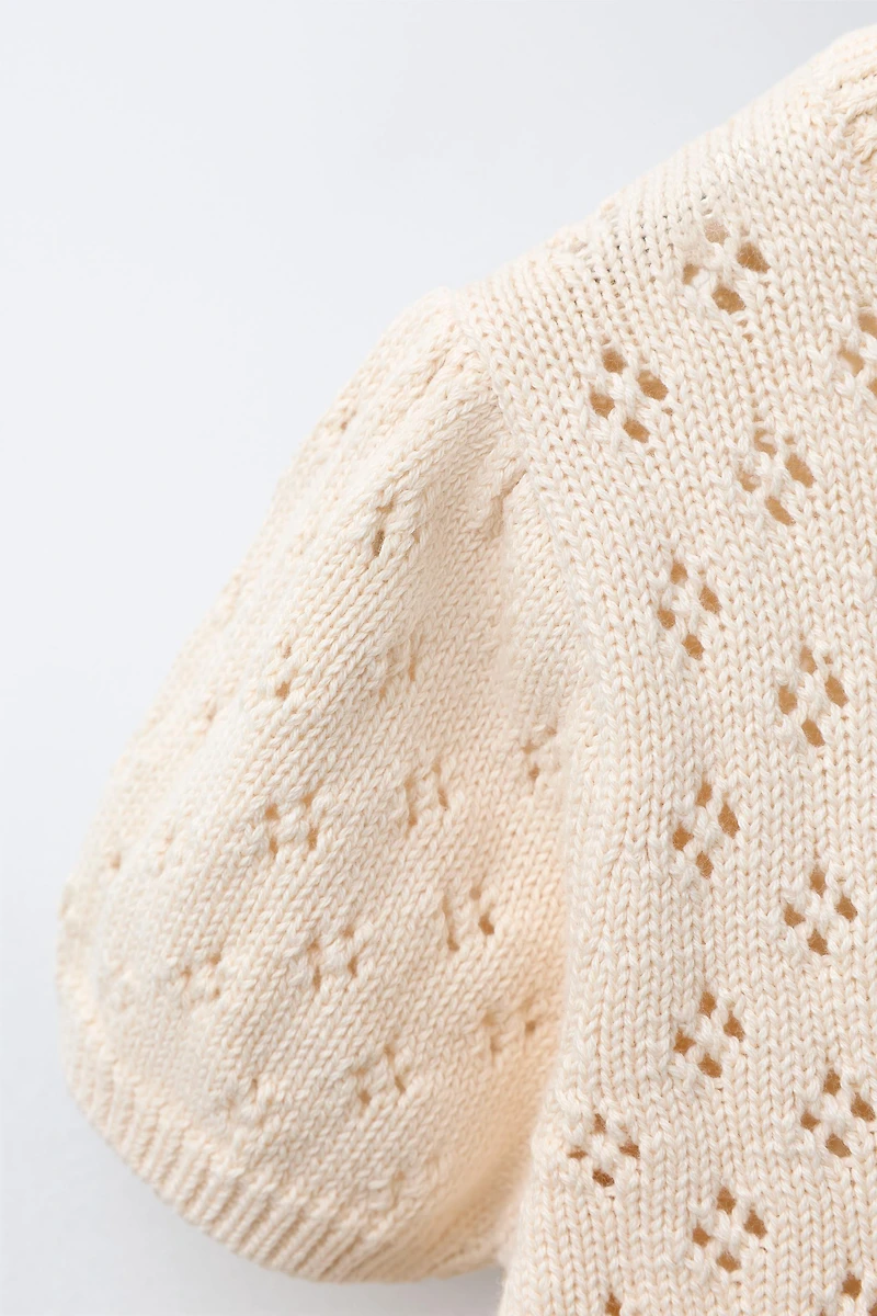 EMBROIDERED FLOWER OPENWORK KNIT TOP