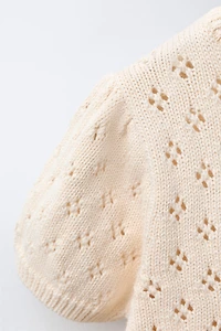 EMBROIDERED FLOWER OPENWORK KNIT TOP