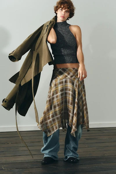 PLAID MIDI SKIRT