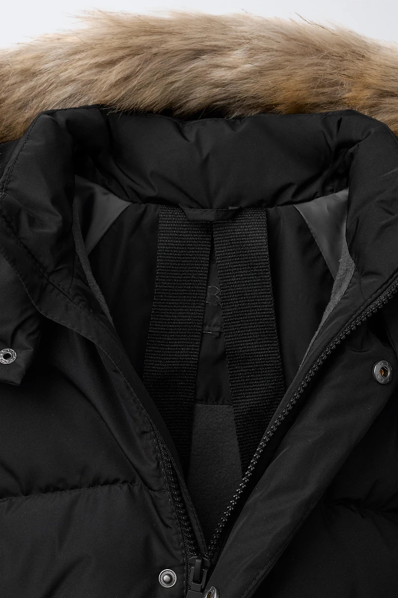 LONG FEATHER AND DOWN WATER REPELLENT WIND RESISTANT PUFFER COAT