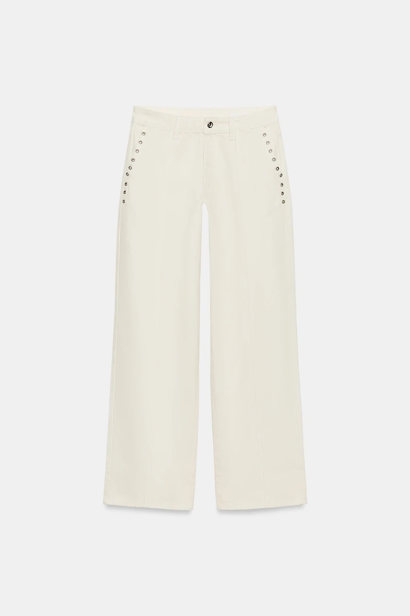 LOW-RISE EYELET STRAIGHT PANTS