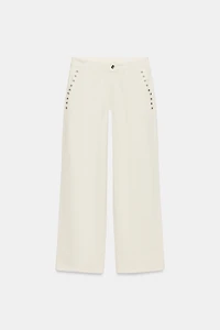 LOW-RISE EYELET STRAIGHT PANTS