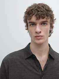 Wool blend knit polo sweater