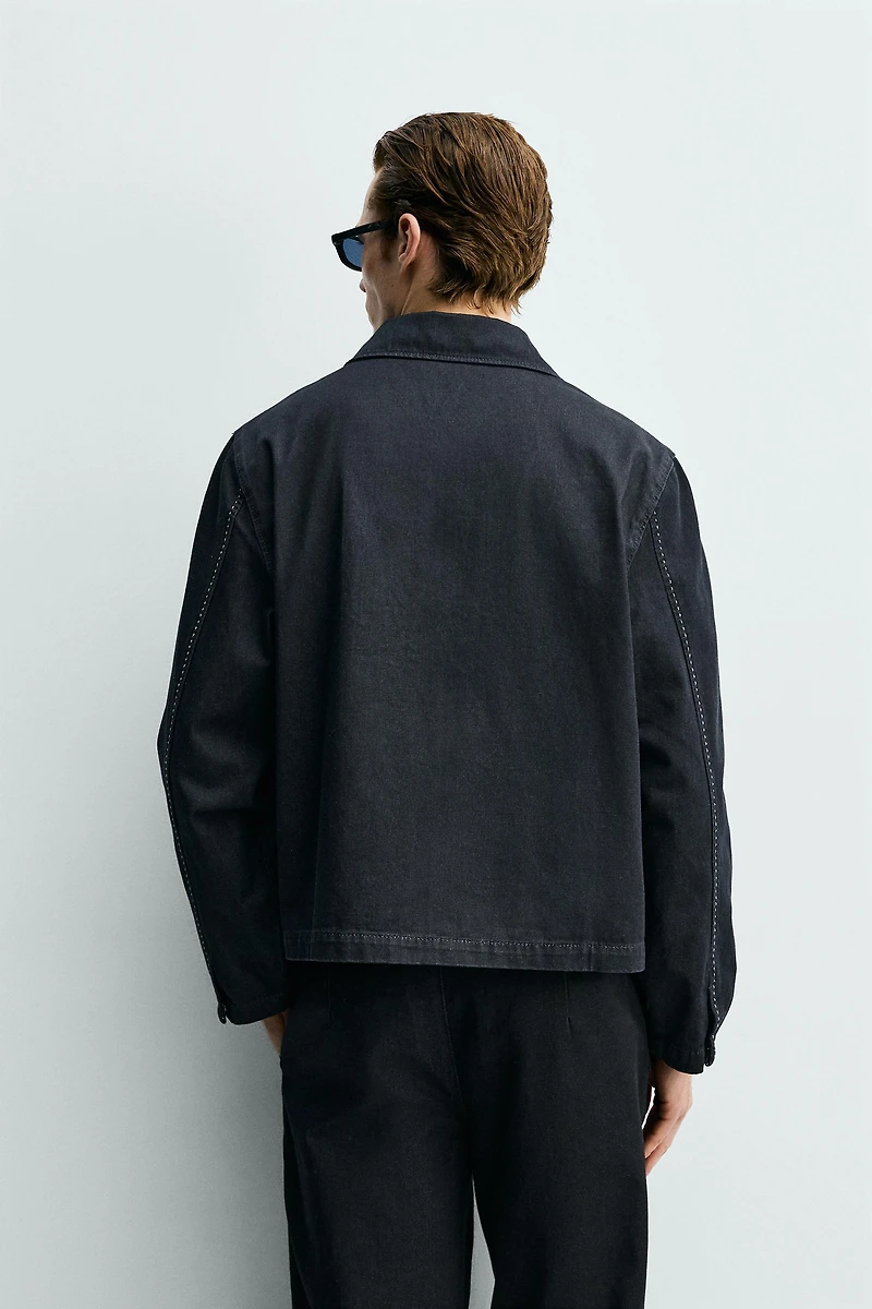 CONTRAST TOPSTITCH DENIM JACKET