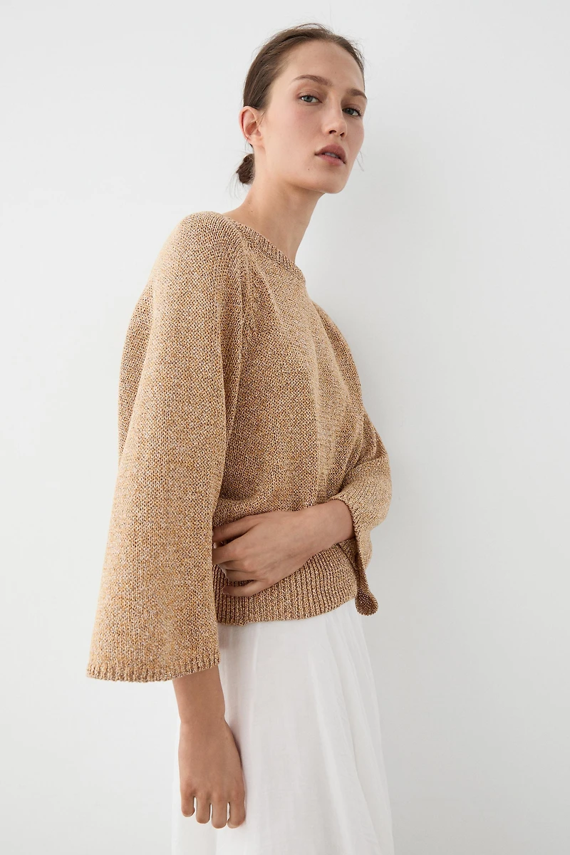Cotton blend heathered knit sweater