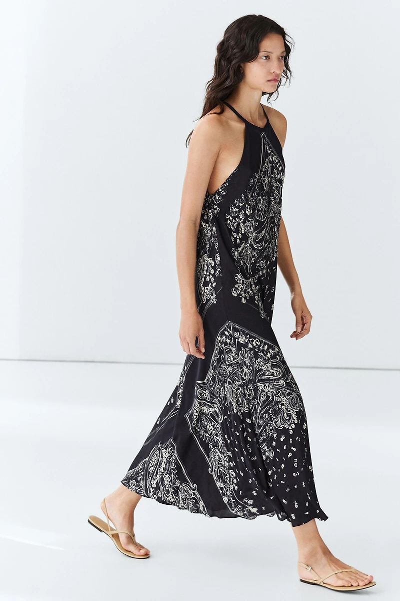 Long flowing paisley halter dress