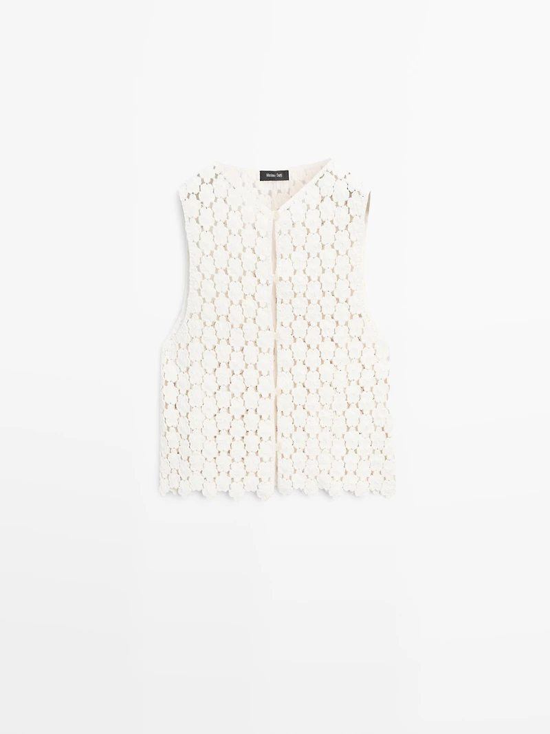 Cotton crochet vest with floral details