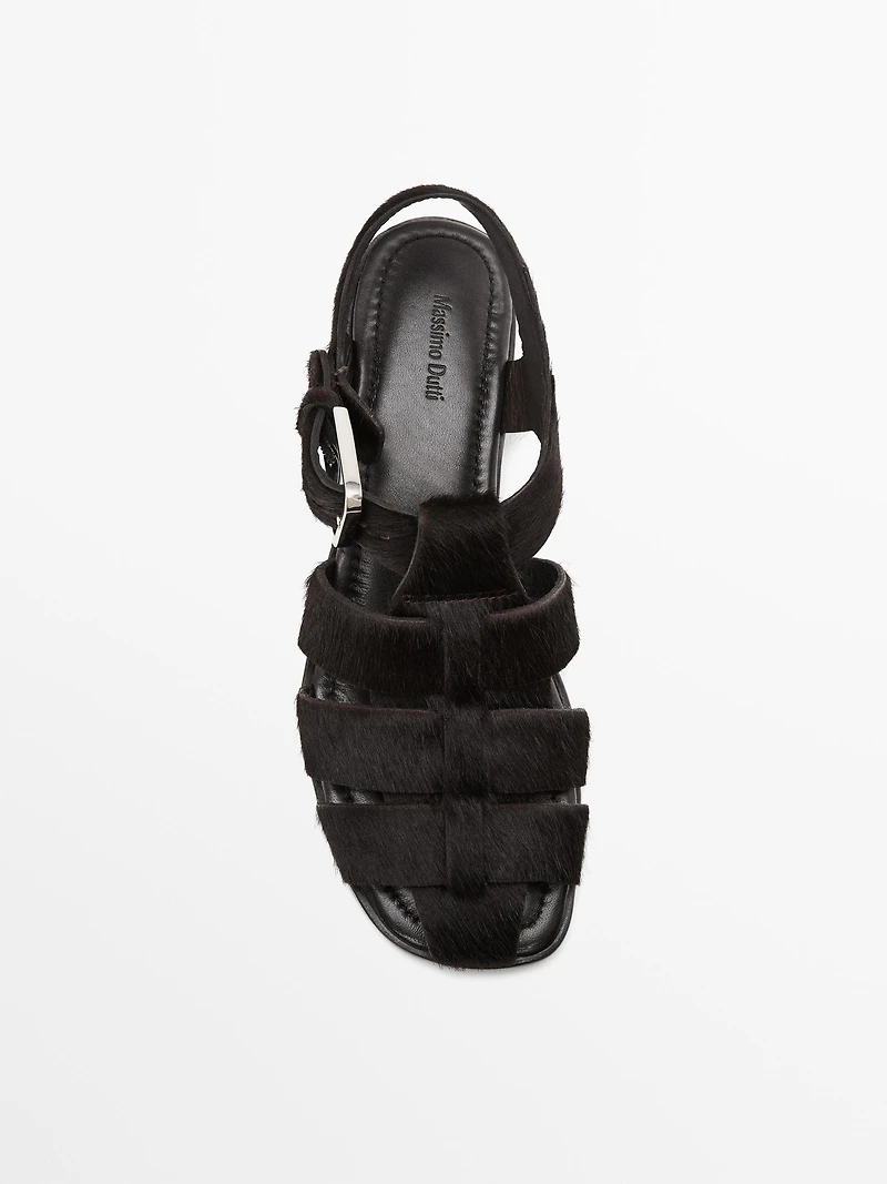 Cage sandals with faux fur