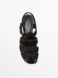 Cage sandals with faux fur