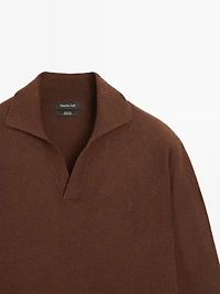 100% wool V-neck knit polo sweater