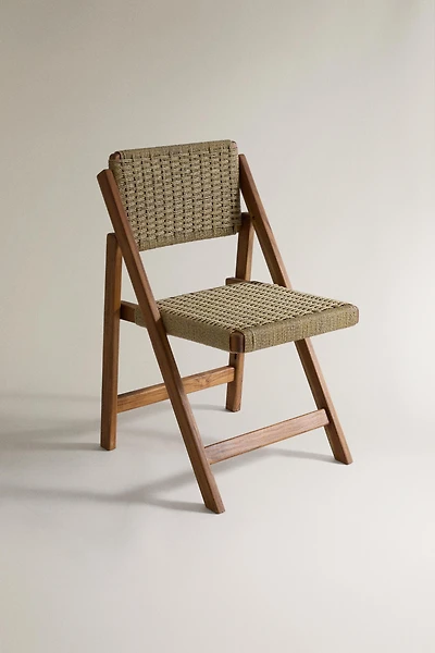 WOVEN TEAK OUTDOOR FOLDING CHAIR