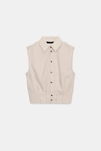 LINEN TOP WITH TOPSTITCHING