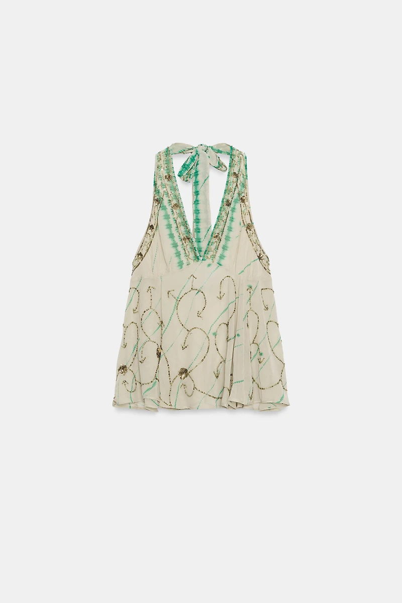 TOP HALTER IMPRIMÉ BRODÉ