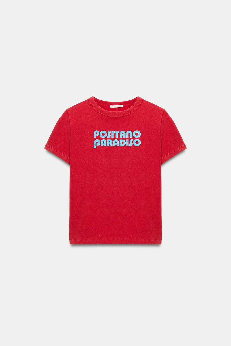 WASHED EFFECT TEXT T-SHIRT
