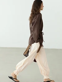 Linen blend kimono jacket with tie detail