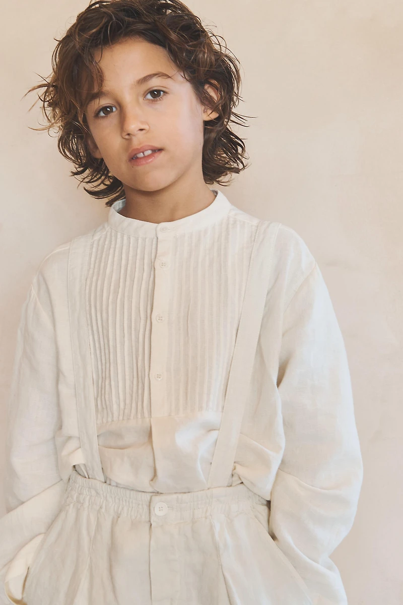 AGES 6-10 / LIMITED EDITION LINEN COTTON BLOUSE WITH PLEATS