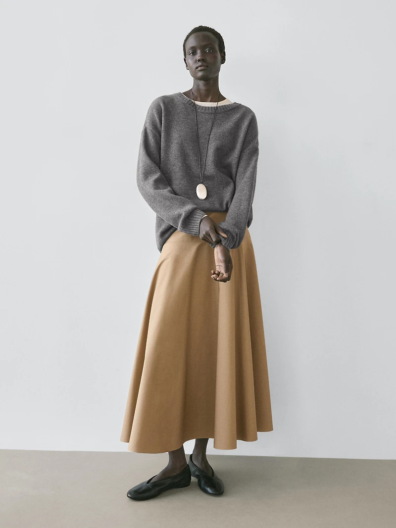 Flounce midi skirt with yoke detail